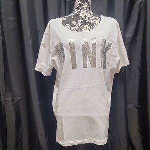 White T-Shirt with Silver Sequin Letters